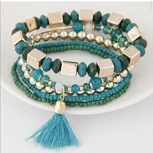 Layered Beaded Tassel Tribal Boho Bracelet Set